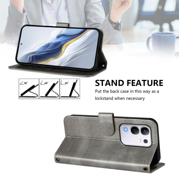 For vivo Y29 4G Global Line Splicing Buckle Retro Leather Phone Case