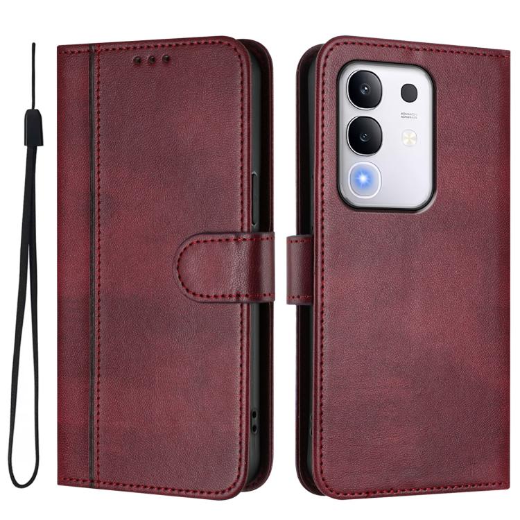 For vivo Y29 4G Global Line Splicing Buckle Retro Leather Phone Case