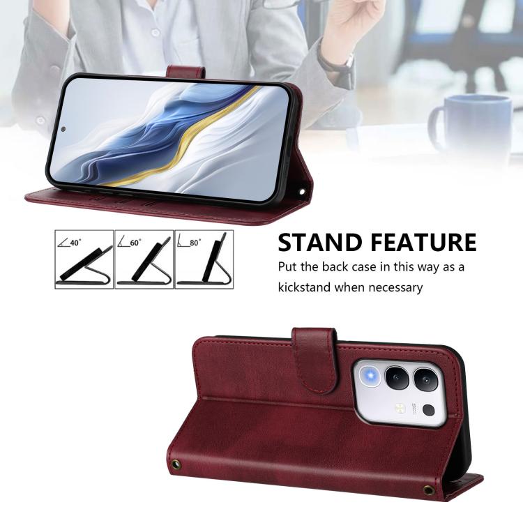 For vivo Y29 4G Global Line Splicing Buckle Retro Leather Phone Case