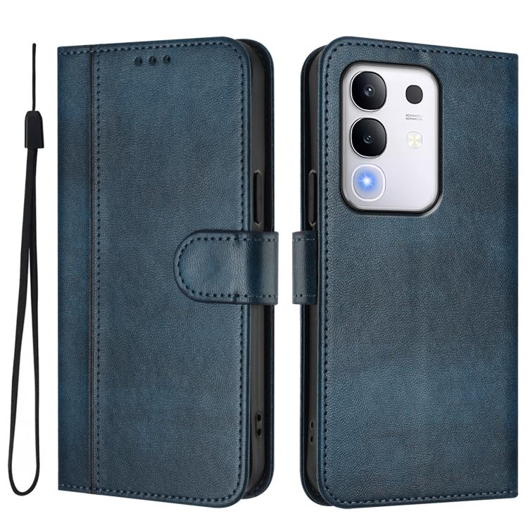 For vivo Y29 4G Global Line Splicing Buckle Retro Leather Phone Case