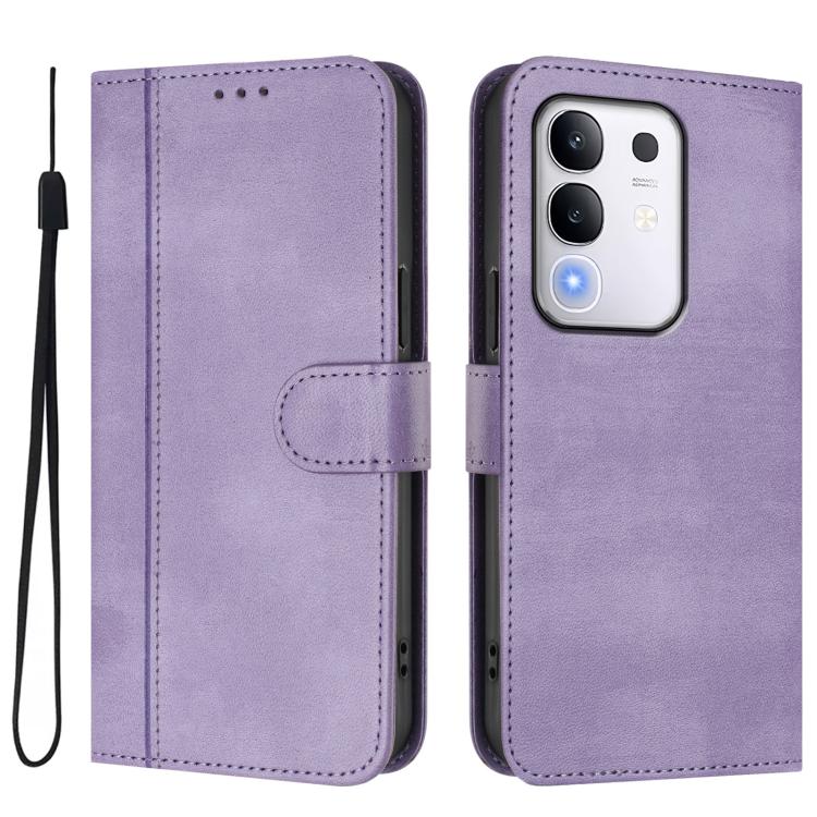 For vivo Y29 4G Global Line Splicing Buckle Retro Leather Phone Case