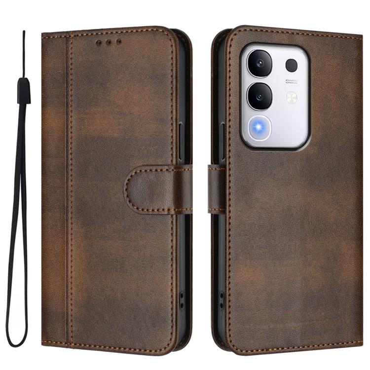 For vivo Y29 4G Global Line Splicing Buckle Retro Leather Phone Case