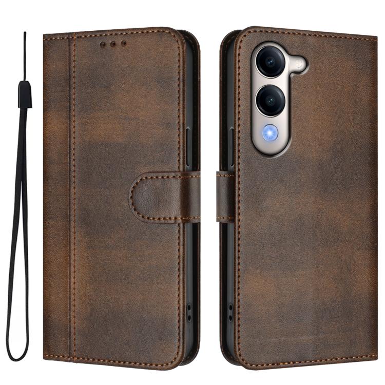 For vivo Y04 4G Global / Y29s 5G Line Splicing Buckle Retro Leather Phone Case