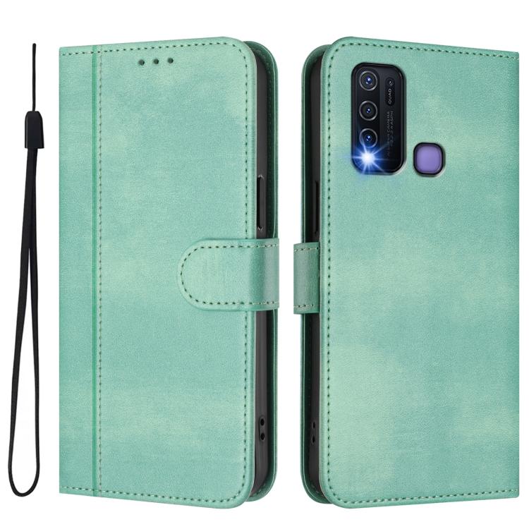 For vivo Y30 4G Global Line Splicing Buckle Retro Leather Phone Case