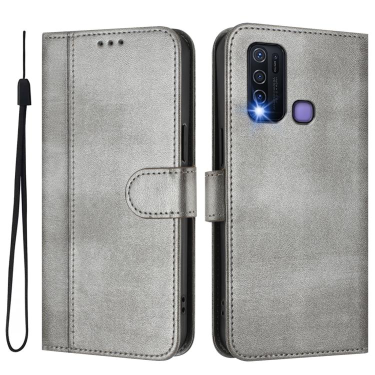 For vivo Y30 4G Global Line Splicing Buckle Retro Leather Phone Case