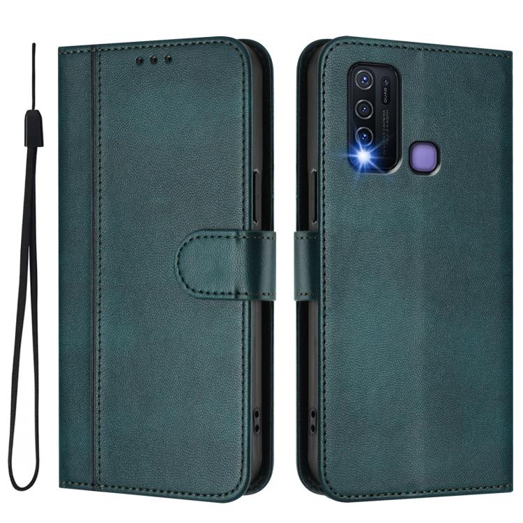 For vivo Y30 4G Global Line Splicing Buckle Retro Leather Phone Case