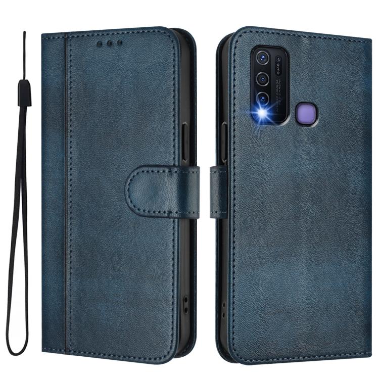 For vivo Y30 4G Global Line Splicing Buckle Retro Leather Phone Case