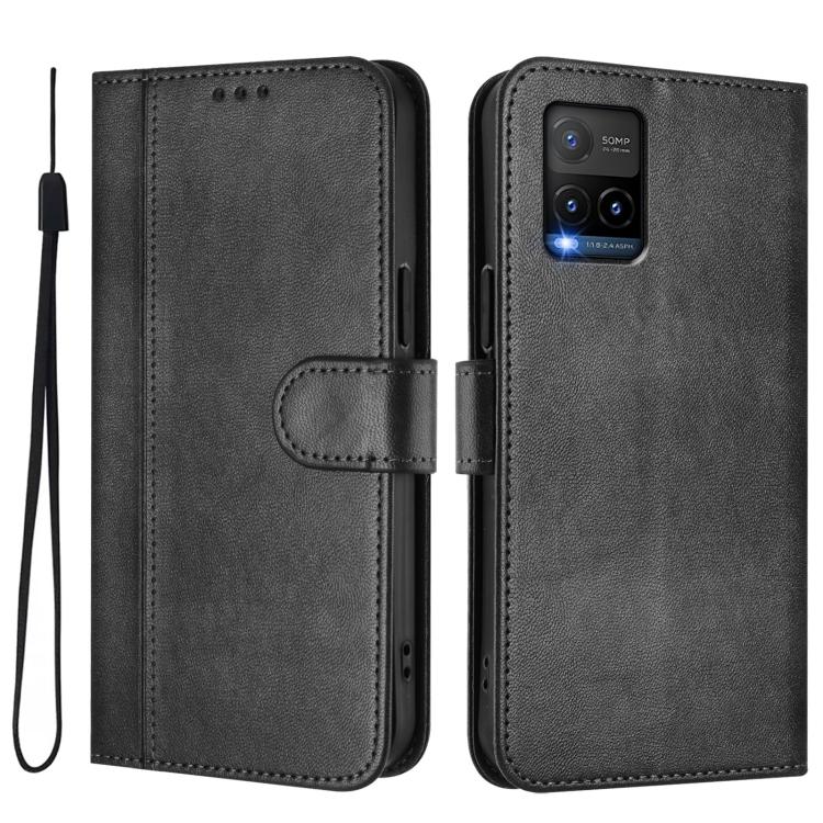 For vivo Y33s 4G Global / Y21 2021 Line Splicing Buckle Retro Leather Phone Case