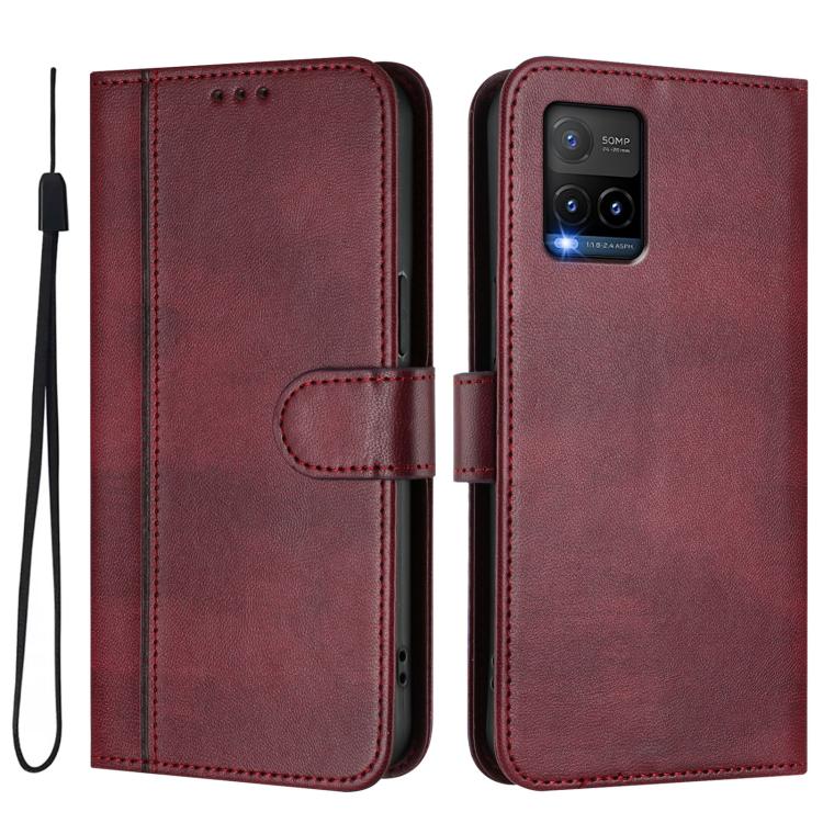 For vivo Y33s 4G Global / Y21 2021 Line Splicing Buckle Retro Leather Phone Case