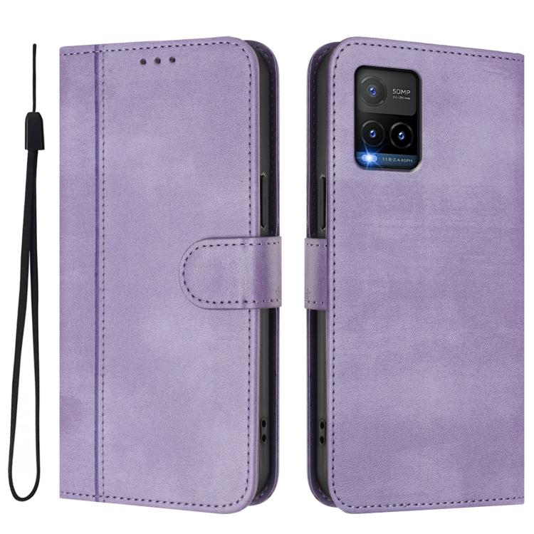 For vivo Y33s 4G Global / Y21 2021 Line Splicing Buckle Retro Leather Phone Case