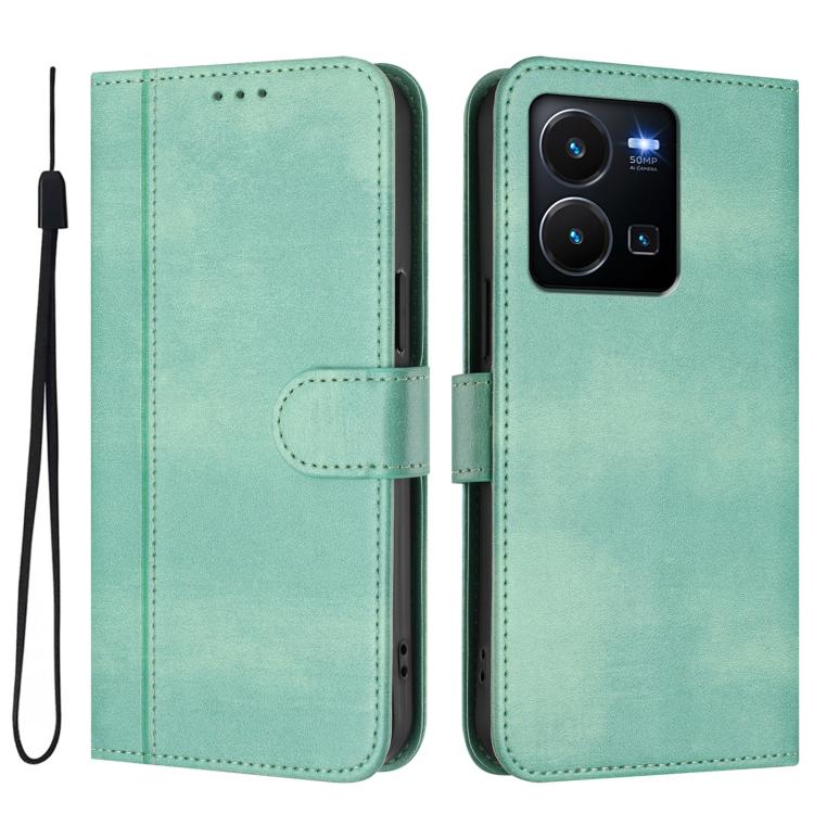 For vivo Y35 4G / Y22s 4G / Y22 4G Global Line Splicing Buckle Retro Leather Phone Case