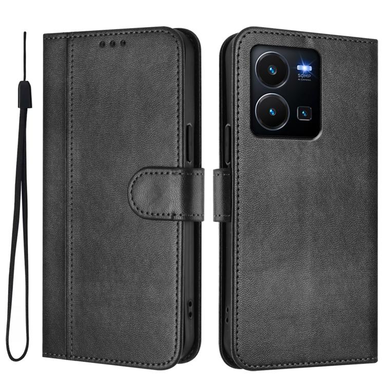 For vivo Y35 4G / Y22s 4G / Y22 4G Global Line Splicing Buckle Retro Leather Phone Case