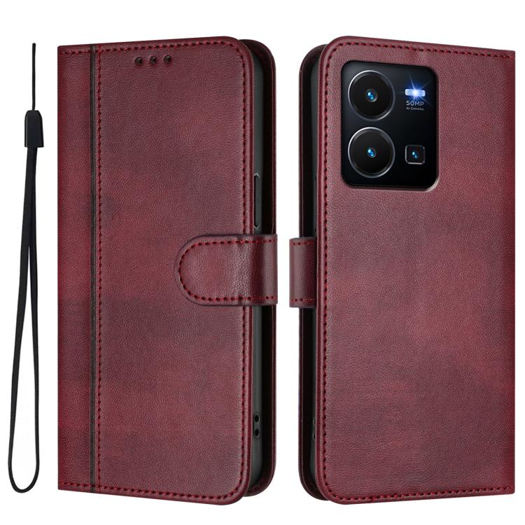 For vivo Y35 4G / Y22s 4G / Y22 4G Global Line Splicing Buckle Retro Leather Phone Case