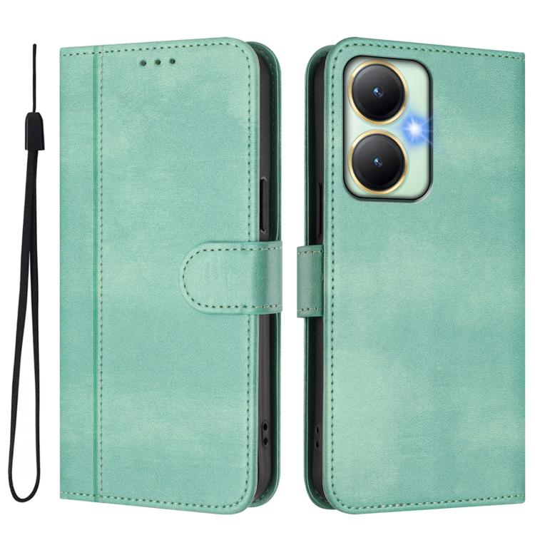 For vivo Y27 4G 2023 Global Line Splicing Buckle Retro Leather Phone Case