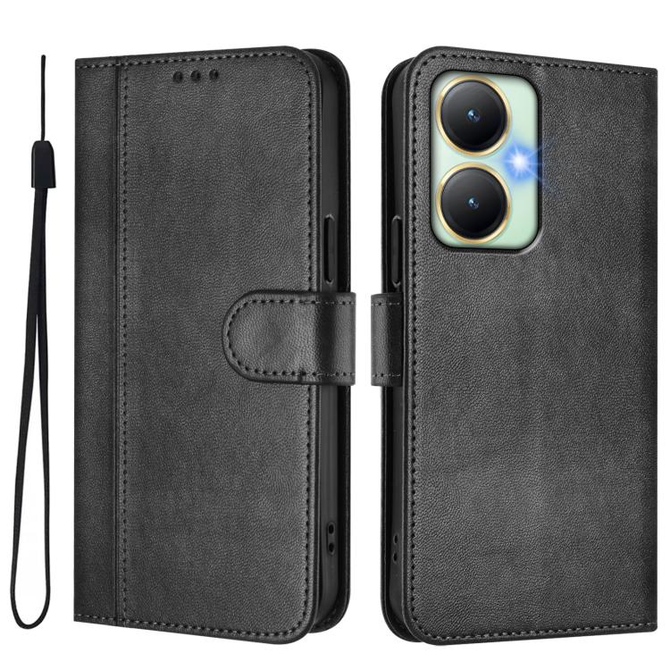 For vivo Y27 4G 2023 Global Line Splicing Buckle Retro Leather Phone Case
