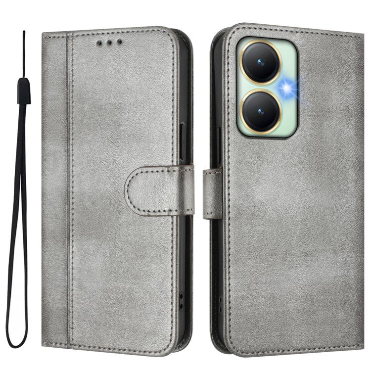 For vivo Y27 4G 2023 Global Line Splicing Buckle Retro Leather Phone Case