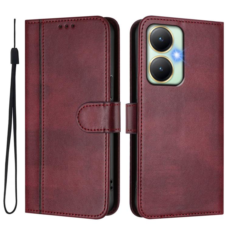 For vivo Y27 4G 2023 Global Line Splicing Buckle Retro Leather Phone Case