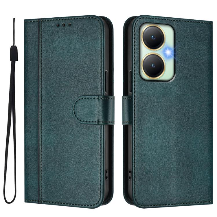 For vivo Y27 4G 2023 Global Line Splicing Buckle Retro Leather Phone Case