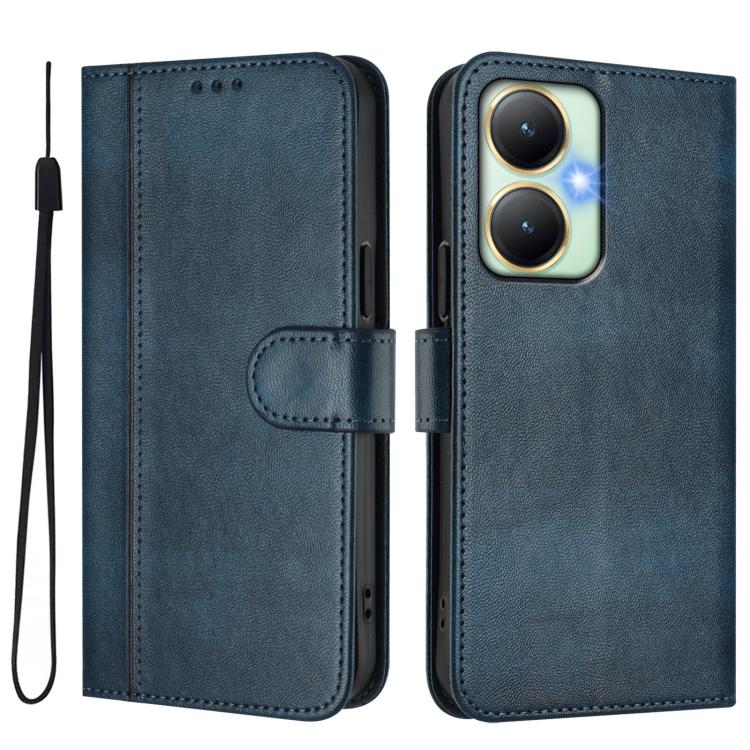 For vivo Y27 4G 2023 Global Line Splicing Buckle Retro Leather Phone Case