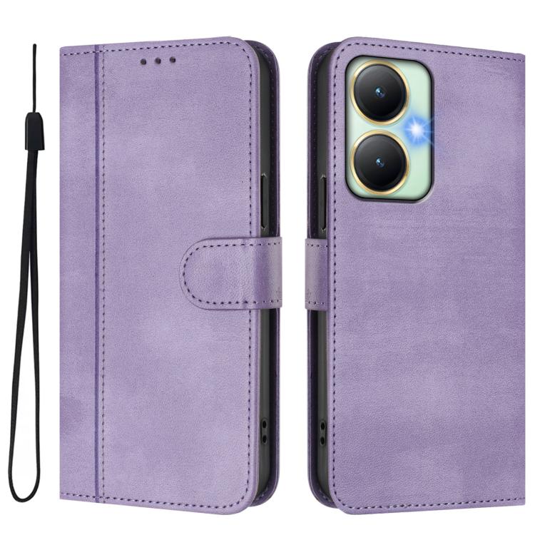 For vivo Y27 4G 2023 Global Line Splicing Buckle Retro Leather Phone Case