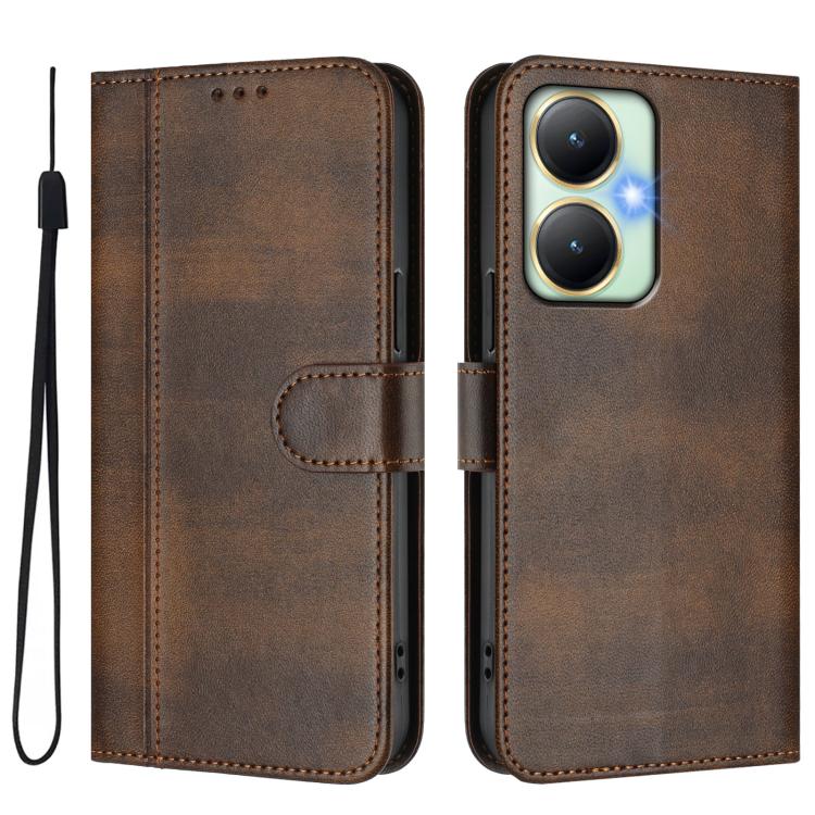 For vivo Y27 4G 2023 Global Line Splicing Buckle Retro Leather Phone Case