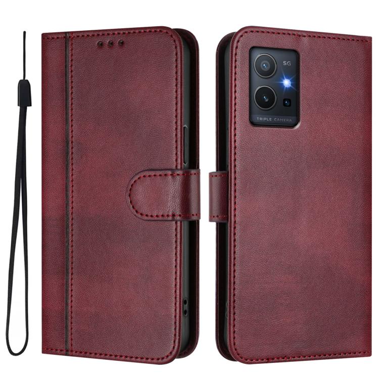 For vivo Y55s 5G 2023 / Y30 5G Line Splicing Buckle Retro Leather Phone Case