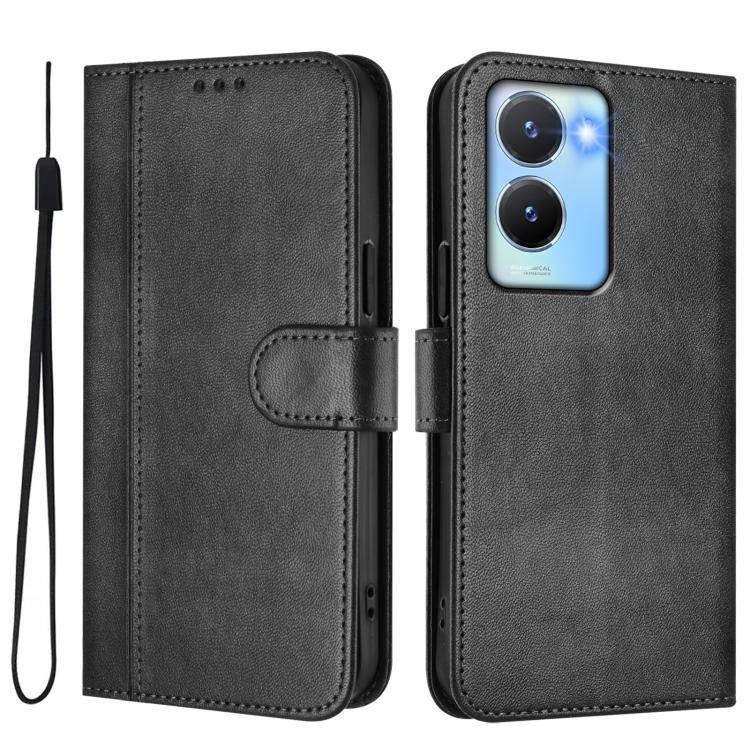 For vivo Y56 5G / Y16 4G / Y02s 4G Global Line Splicing Buckle Retro Leather Phone Case