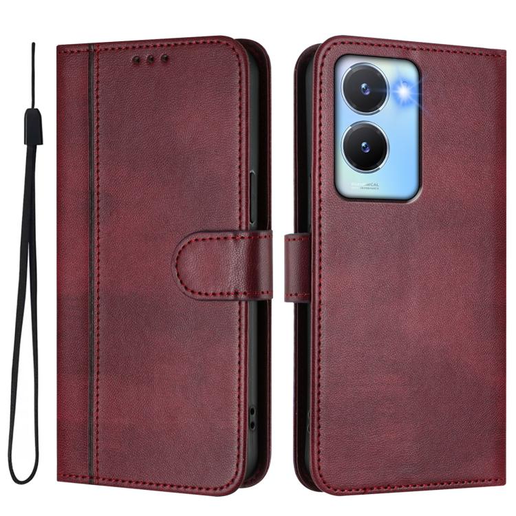 For vivo Y56 5G / Y16 4G / Y02s 4G Global Line Splicing Buckle Retro Leather Phone Case