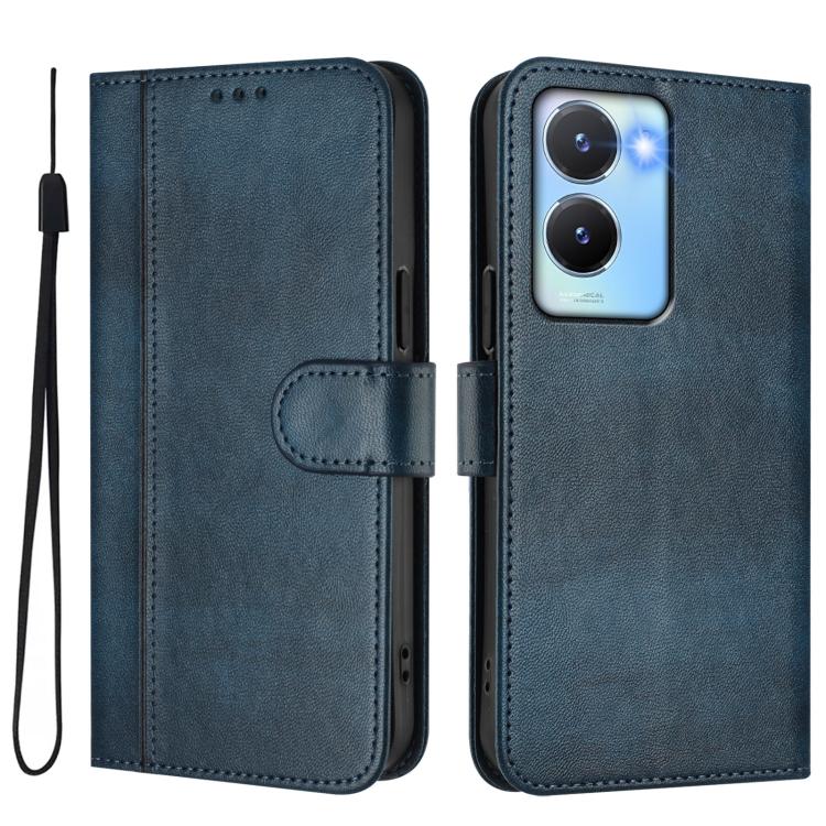 For vivo Y56 5G / Y16 4G / Y02s 4G Global Line Splicing Buckle Retro Leather Phone Case