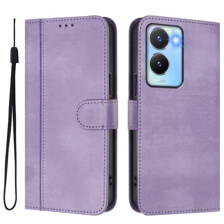 For vivo Y56 5G / Y16 4G / Y02s 4G Global Line Splicing Buckle Retro Leather Phone Case
