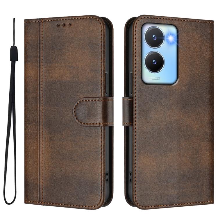 For vivo Y56 5G / Y16 4G / Y02s 4G Global Line Splicing Buckle Retro Leather Phone Case