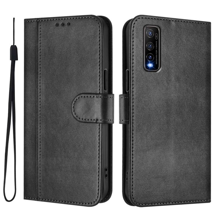 For vivo Y70s Line Splicing Buckle Retro Leather Phone Case