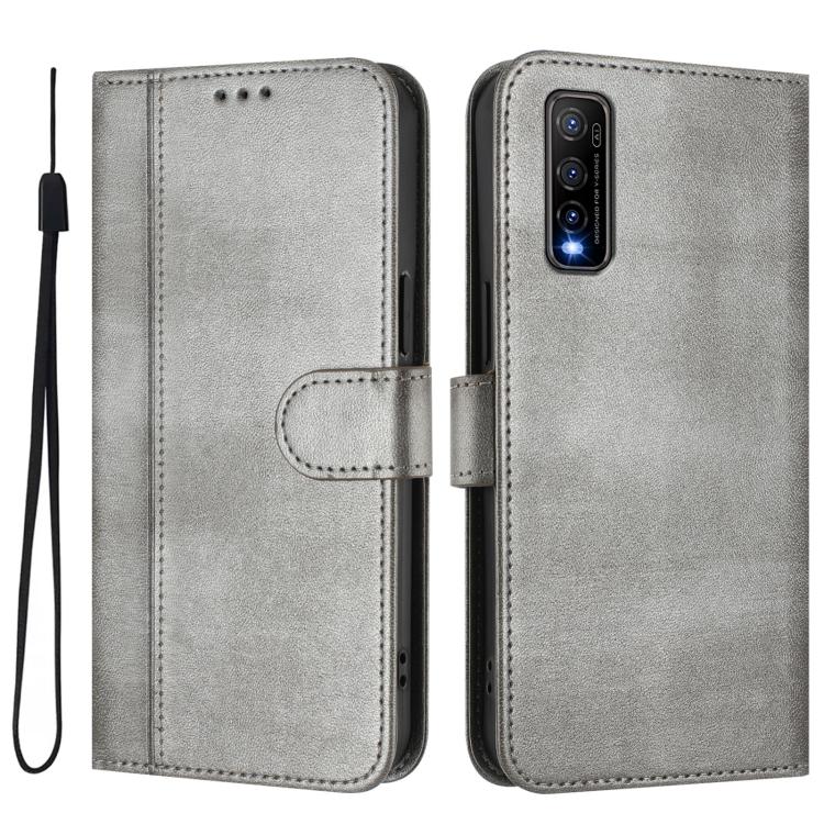 For vivo Y70s Line Splicing Buckle Retro Leather Phone Case