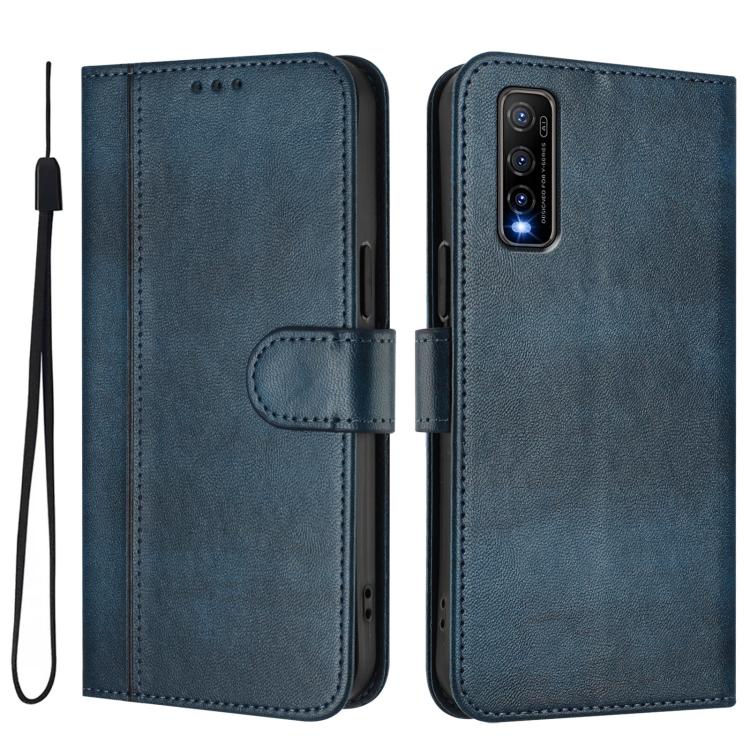 For vivo Y70s Line Splicing Buckle Retro Leather Phone Case