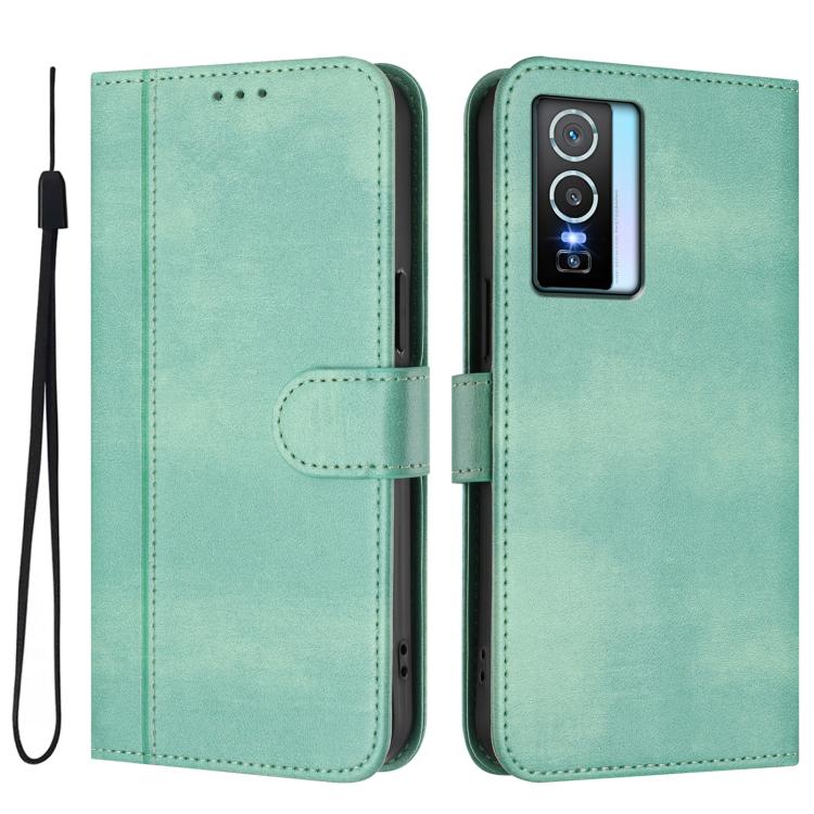 For vivo Y76 5G Line Splicing Buckle Retro Leather Phone Case