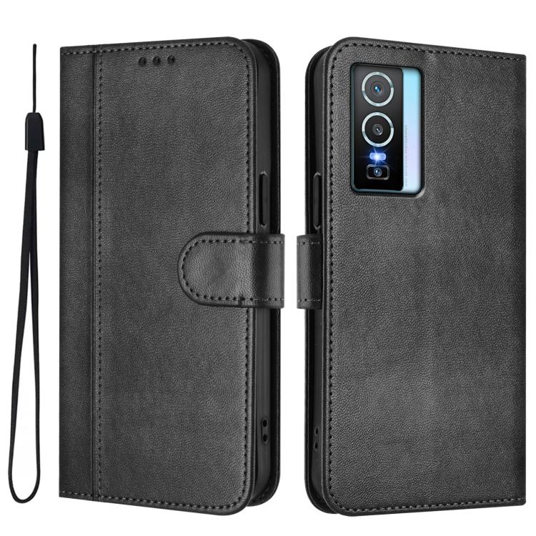 For vivo Y76 5G Line Splicing Buckle Retro Leather Phone Case