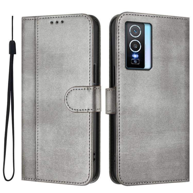 For vivo Y76 5G Line Splicing Buckle Retro Leather Phone Case
