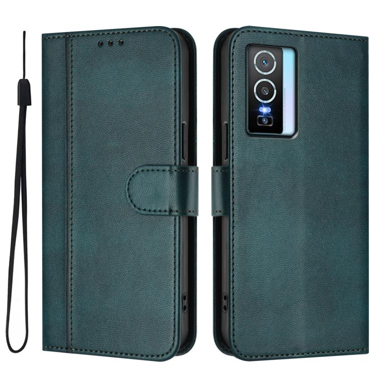 For vivo Y76 5G Line Splicing Buckle Retro Leather Phone Case