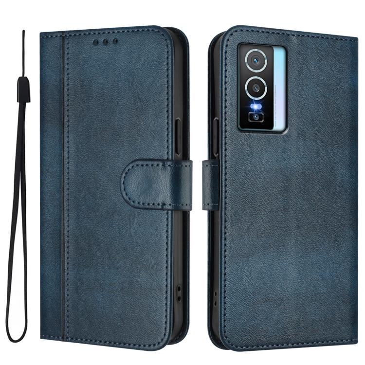 For vivo Y76 5G Line Splicing Buckle Retro Leather Phone Case
