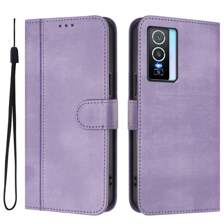 For vivo Y76 5G Line Splicing Buckle Retro Leather Phone Case
