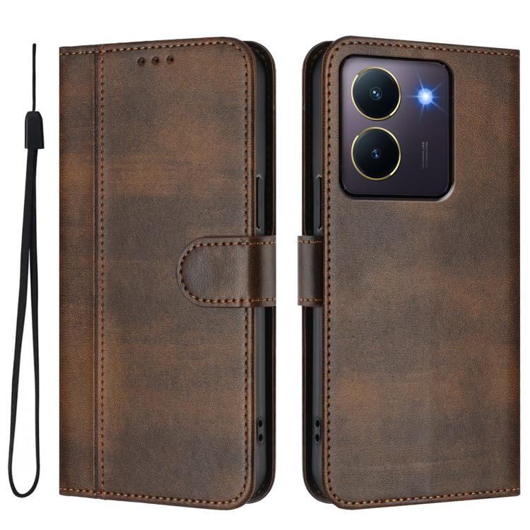 For vivo Y36 5G / 4G / Y27s 4G Global Line Splicing Buckle Retro Leather Phone Case