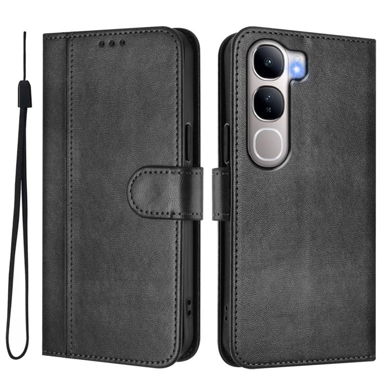 For vivo V40 Lite 5G IDN / Y300 5G Global Line Splicing Buckle Retro Leather Phone Case