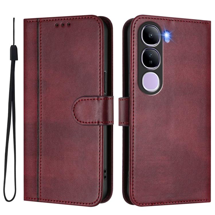 For vivo V40 Lite 4G IDN / Y300 5G IDN Line Splicing Buckle Retro Leather Phone Case