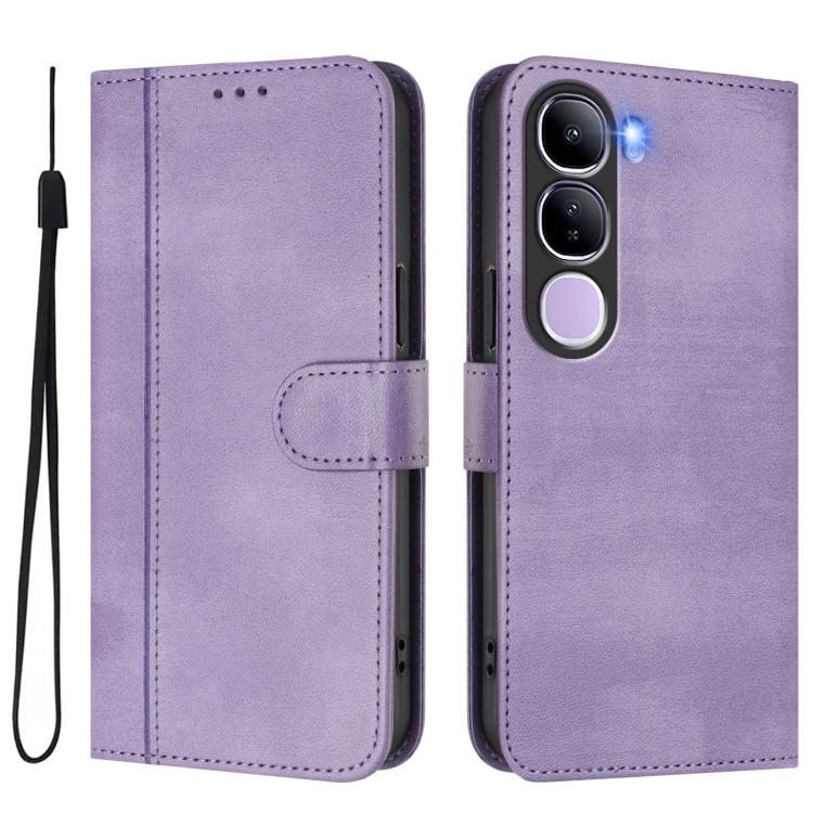 For vivo V40 Lite 4G IDN / Y300 5G IDN Line Splicing Buckle Retro Leather Phone Case
