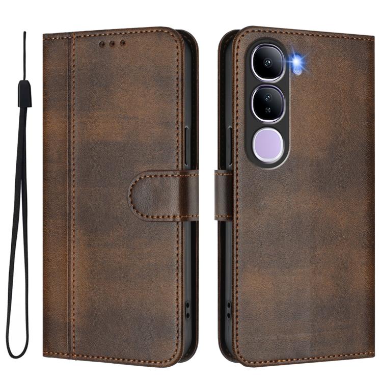 For vivo V40 Lite 4G IDN / Y300 5G IDN Line Splicing Buckle Retro Leather Phone Case