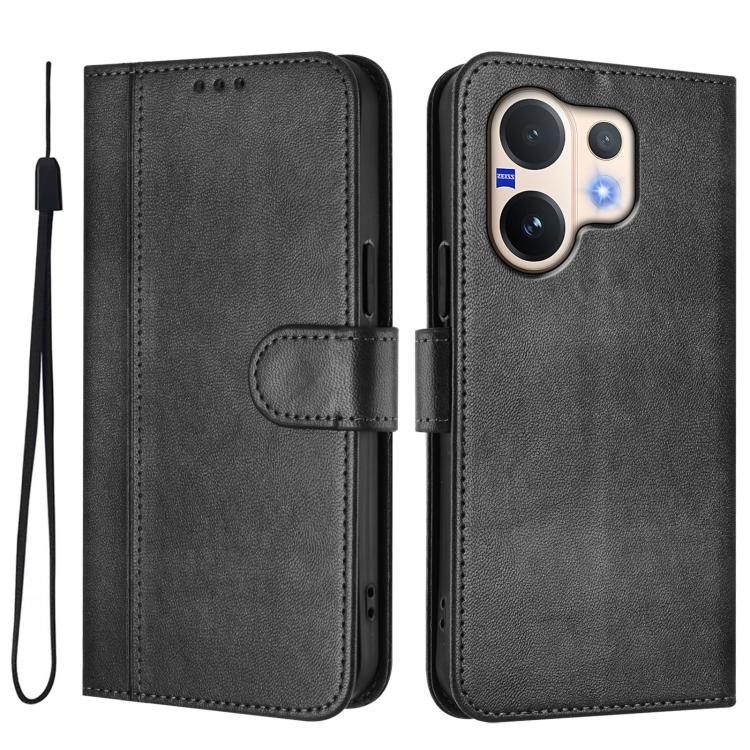 For vivo V60 5G Global Line Splicing Buckle Retro Leather Phone Case