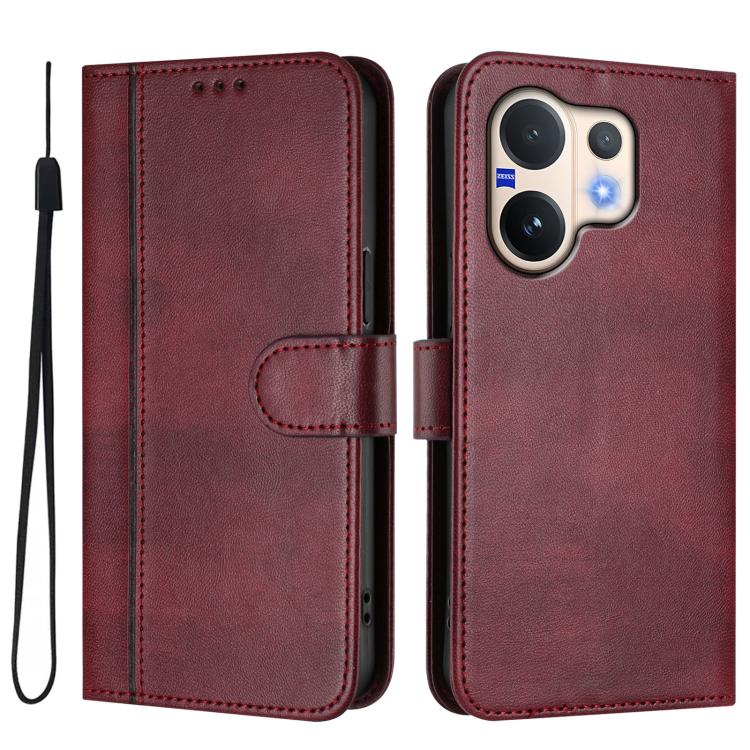 For vivo V60 5G Global Line Splicing Buckle Retro Leather Phone Case