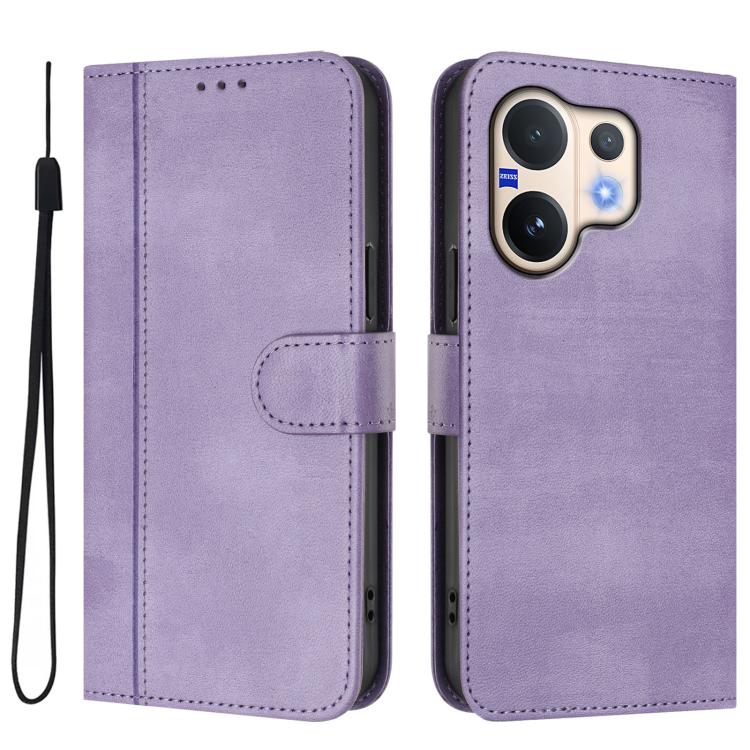 For vivo V60 5G Global Line Splicing Buckle Retro Leather Phone Case