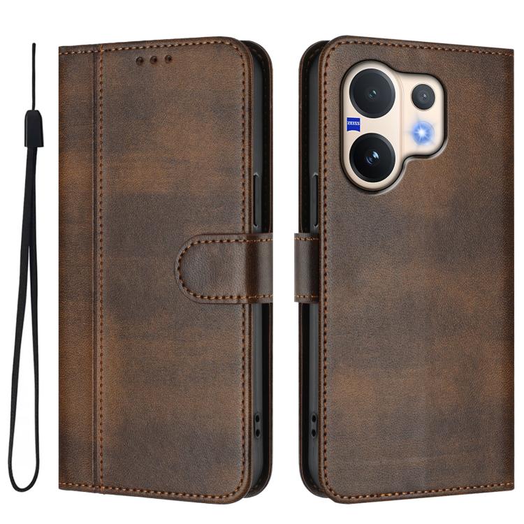 For vivo V60 5G Global Line Splicing Buckle Retro Leather Phone Case