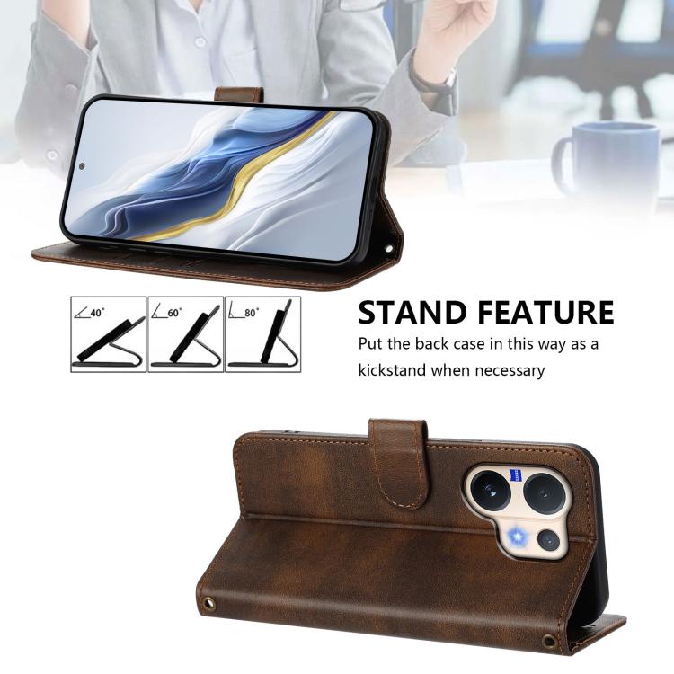 For vivo V60 5G Global Line Splicing Buckle Retro Leather Phone Case